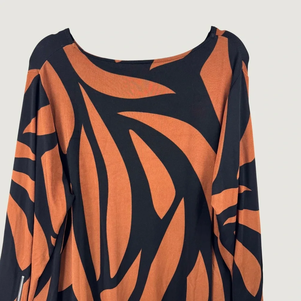 Chico's Travelers Top Womens 20/22 Rust Black Abstract Zipper Cuff Blouse